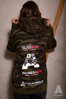 Backprint: Susi Alm, Alpenwelt and Hannes Alm Logo