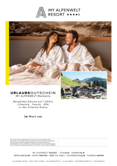 Wertgutschein für das MY ALPENWELT Resort in der Zillertal Arena, ganzjährig gültig.