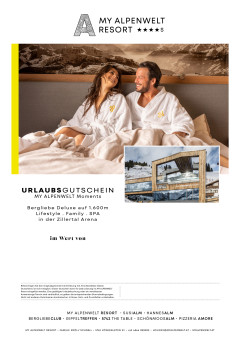 Wertgutschein für das MY ALPENWELT Resort in der Zillertal Arena, ganzjährig gültig.
